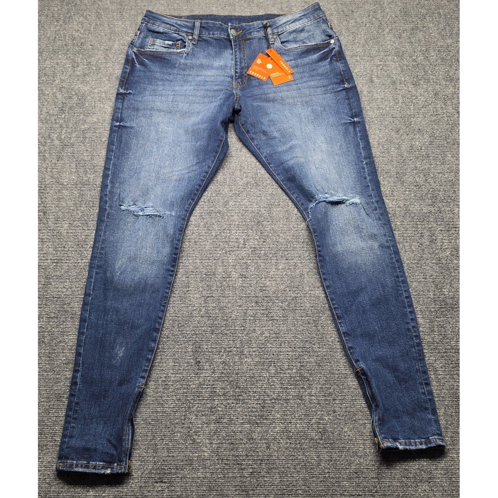 YoungLA Distressed Jeans Men's 36 New With Tags Ankle Zip Skinny Stretch Denim